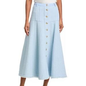 NEW CINQ A SEPT birdseye tweed combo veena skirt in blue
